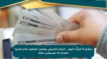 ارتفاع 15 قرشًا اليوم.. الدولار الأمريكي يواصل الصعود أمام الجنيه الثلاثاء 19 أغسطس 2025